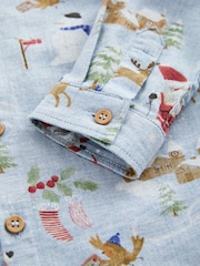 Blue Long Sleeve Printed Christmas 100% Cotton Shirt (3mths-7yrs) - Image 7 of 7