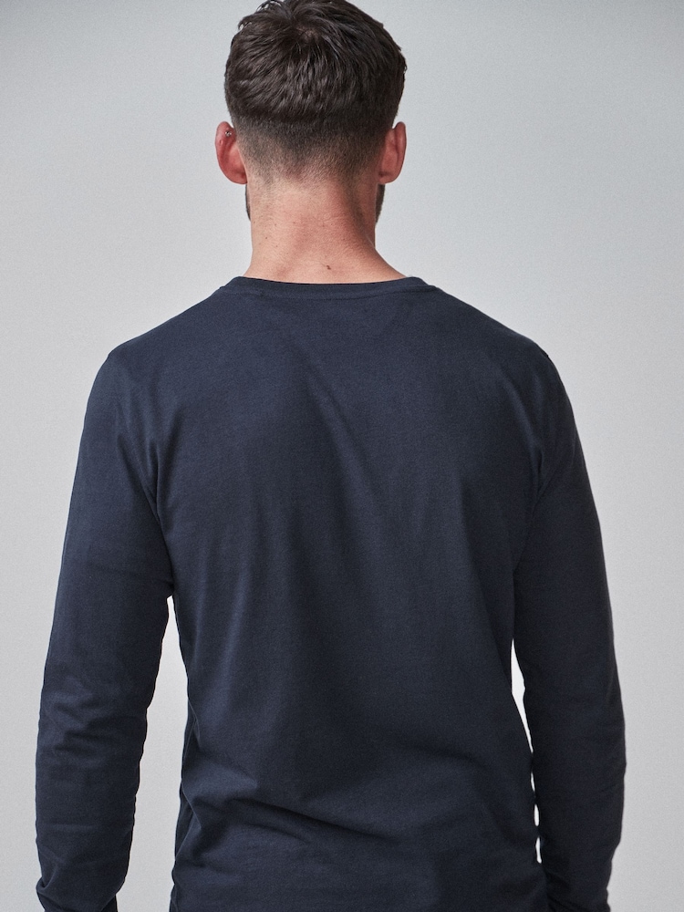 Navy Blue Slim Fit Long Sleeve Crew Neck T-Shirt - Image 2 of 5