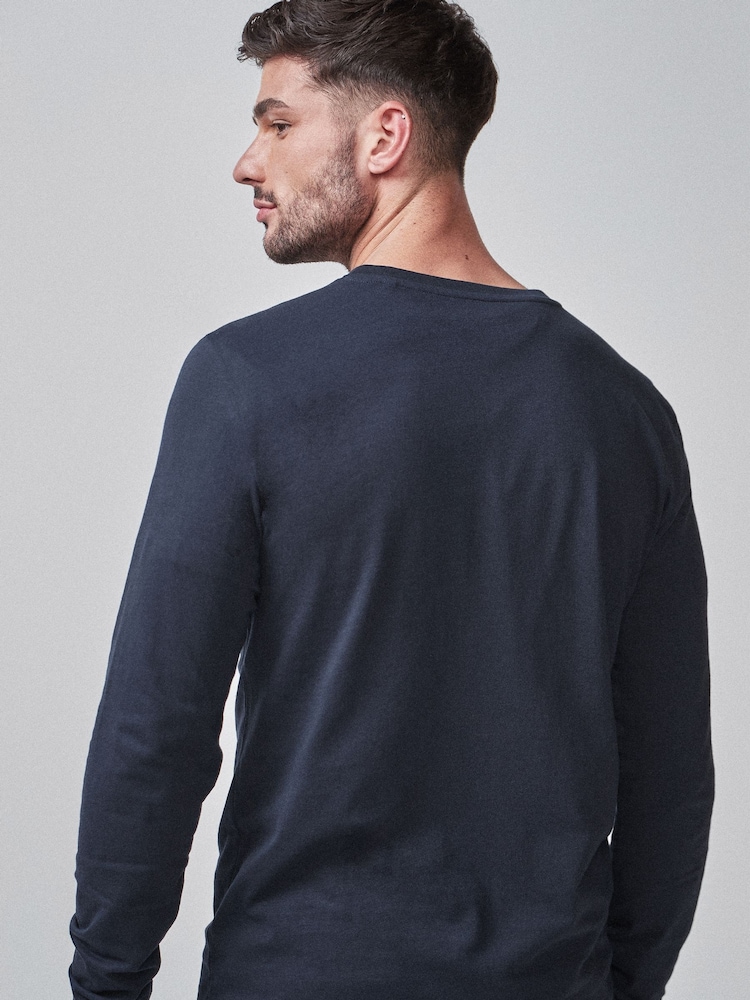Navy Blue Slim Fit Long Sleeve Crew Neck T-Shirt - Image 3 of 5