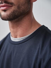 Navy Blue Slim Fit Long Sleeve Crew Neck T-Shirt - Image 4 of 5