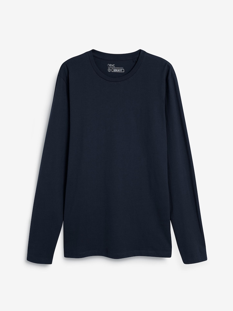 Navy Blue Slim Fit Long Sleeve Crew Neck T-Shirt - Image 5 of 5