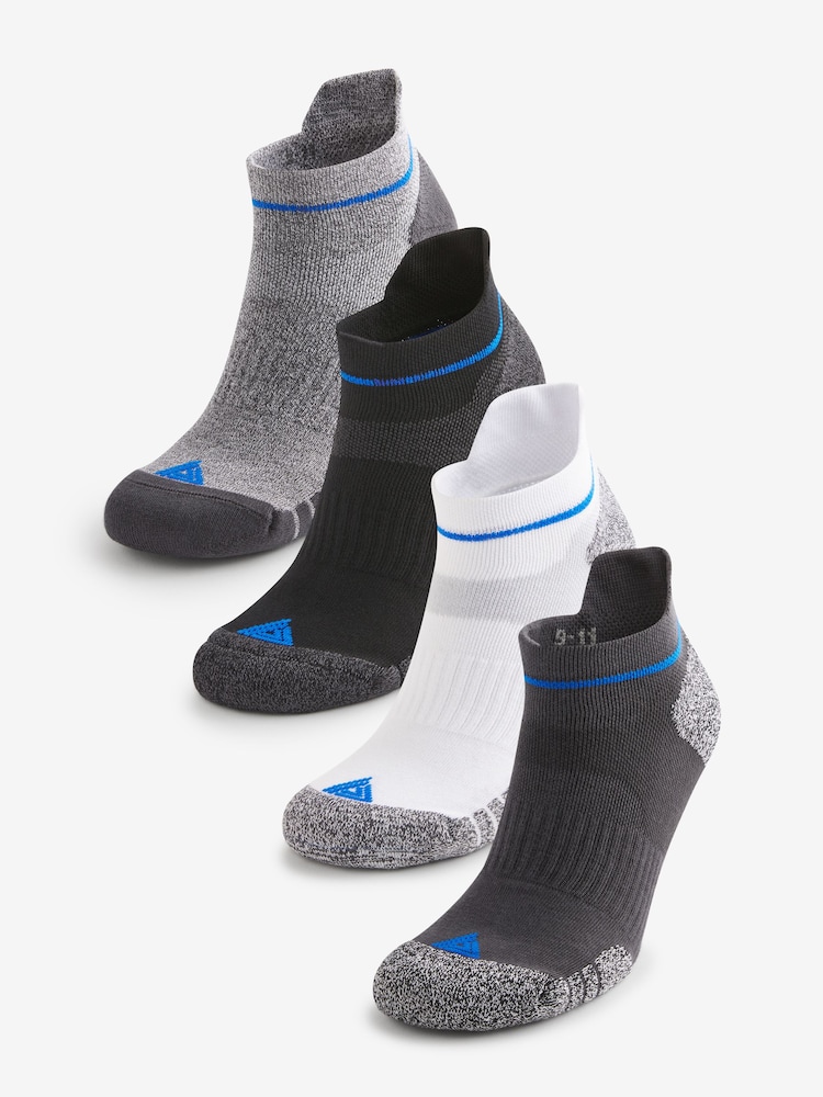 White/Black/Grey 4 Pack Active Cushioned Sports Trainers Socks 4 Pack - Image 1 of 6 White/Black/Grey 4 Pack Active Cushioned Sports Trainers Socks 4 Pack - Image 1 of 6