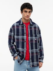 Tommy Jeans Blue Oversized Fit Check Textured Twill Overshirt - Image 1 of 5