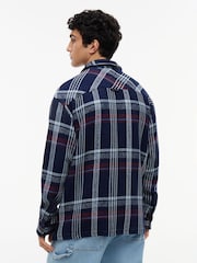 Tommy Jeans Blue Oversized Fit Check Textured Twill Overshirt - Image 2 of 5