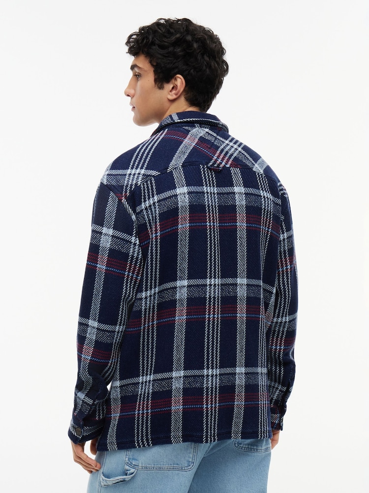 Tommy Jeans Blue Oversized Fit Check Textured Twill Overshirt - Image 2 of 5 Tommy Jeans Blue Oversized Fit Check Textured Twill Overshirt - Image 2 of 5