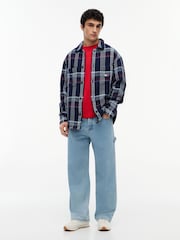 Tommy Jeans Blue Oversized Fit Check Textured Twill Overshirt - Image 3 of 5