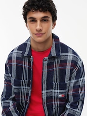 Tommy Jeans Blue Oversized Fit Check Textured Twill Overshirt - Image 4 of 5