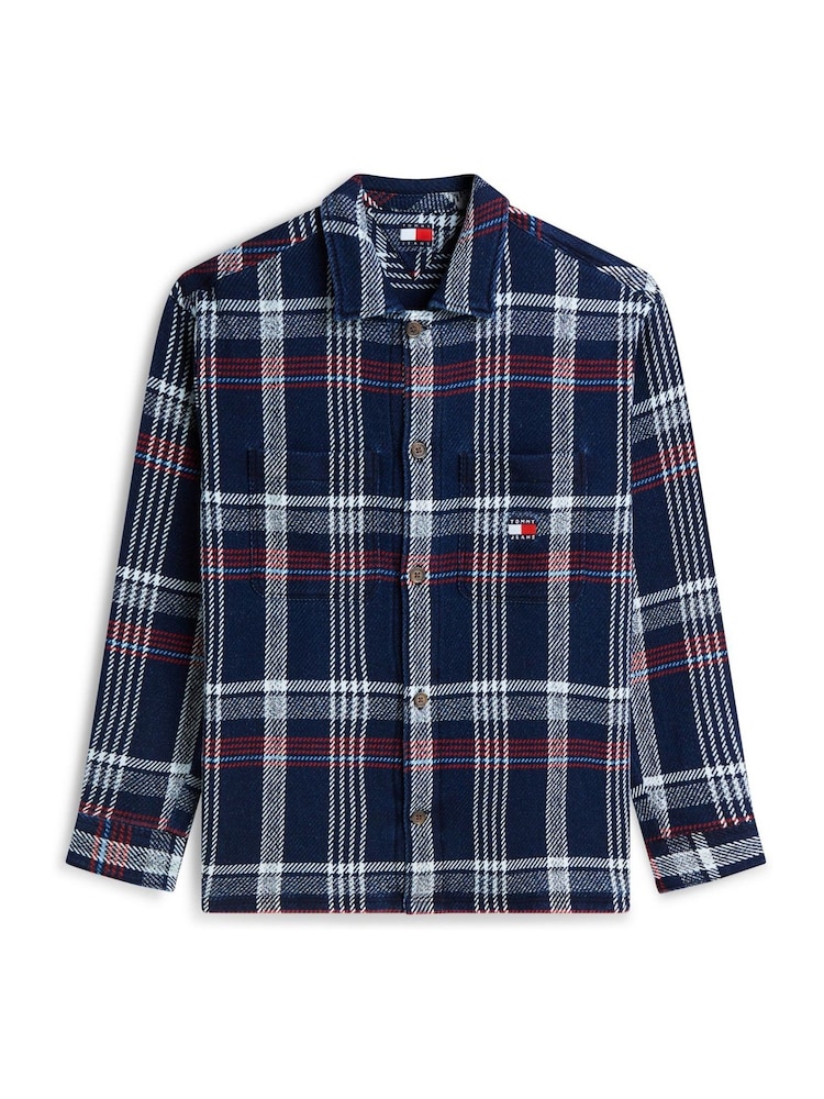 Tommy Jeans Blue Oversized Fit Check Textured Twill Overshirt - Image 5 of 5 Tommy Jeans Blue Oversized Fit Check Textured Twill Overshirt - Image 5 of 5