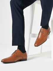 Tan Brown Leather Plain Derby Shoes - Image 5 of 5