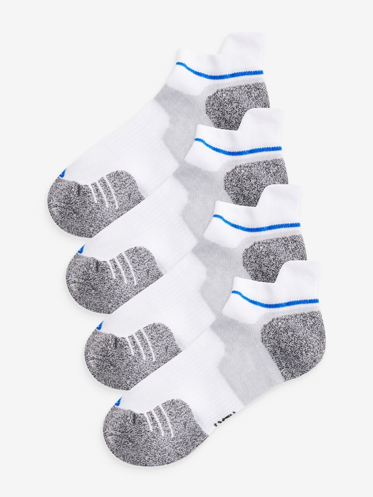 White/Blue 4 Pack Active Cushioned Sports Trainers Socks 4 Pack - Image 1 of 4