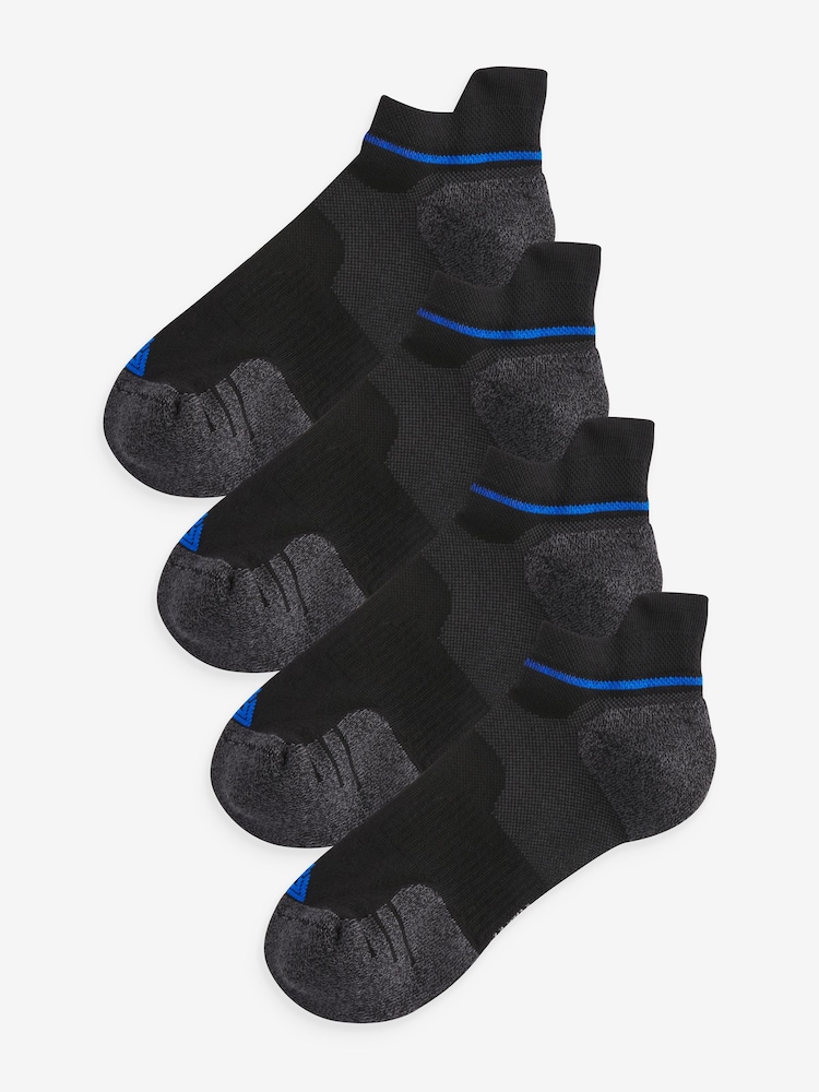 Black/Blue 4 Pack Active Cushioned Sports Trainers Socks 4 Pack - Image 1 of 5