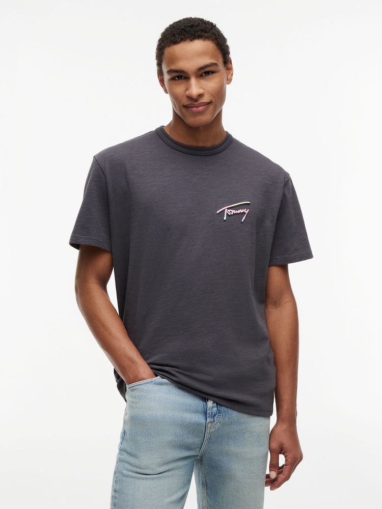 Tommy Jeans Black Back Graphic Textured Relaxed T-Shirt - Image 1 of 5