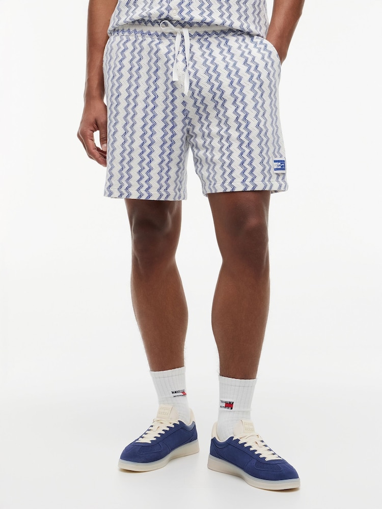 Tommy Jeans Blue Open Textured Logo Label Shorts - Image 1 of 5 Tommy Jeans Blue Open Textured Logo Label Shorts - Image 1 of 5