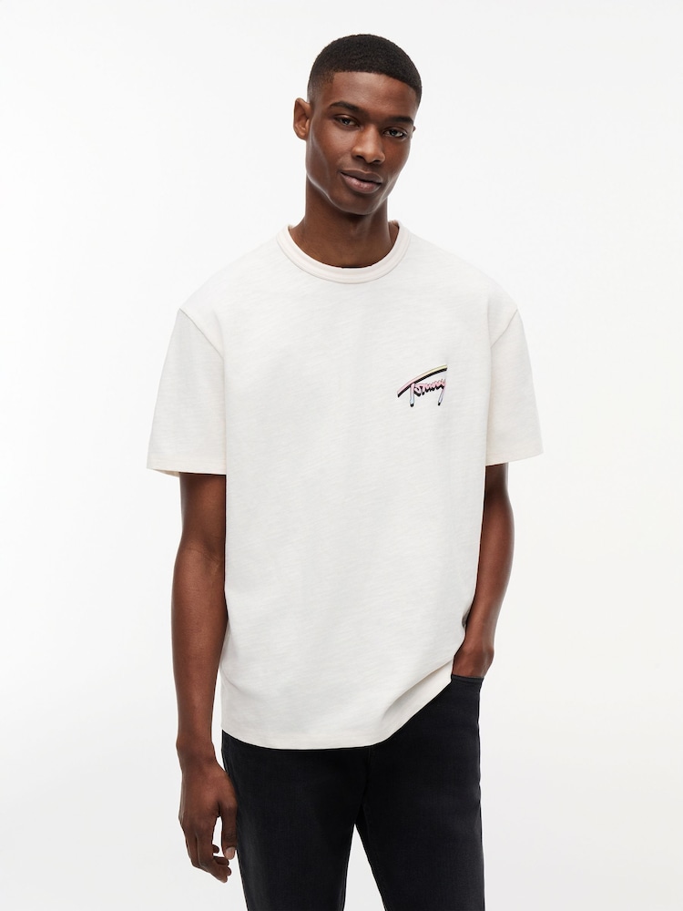 Tommy Jeans White Back Graphic Textured Relaxed T-Shirt - Image 2 of 6