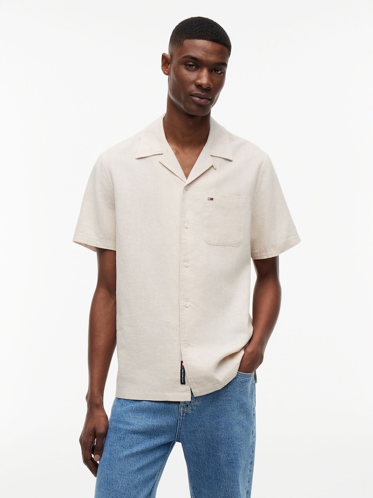 Tommy Jeans Beige Linen Blend Short Sleeve Shirt - Image 1 of 5