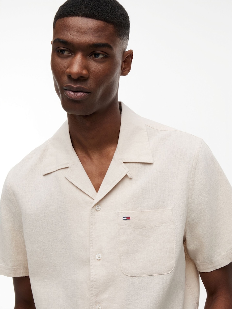 Tommy Jeans Beige Linen Blend Short Sleeve Shirt - Image 2 of 5