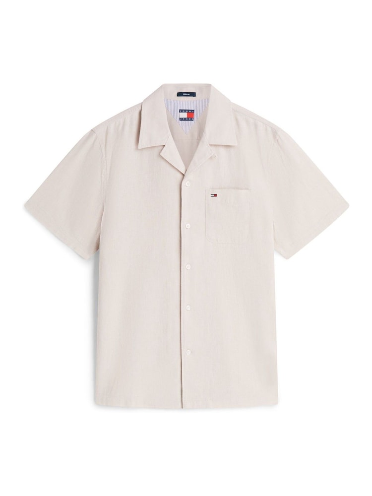 Tommy Jeans Beige Linen Blend Short Sleeve Shirt - Image 5 of 5