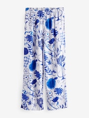 Blue/White Premium 100% Linen Wide Leg Trousers - Image 5 of 6