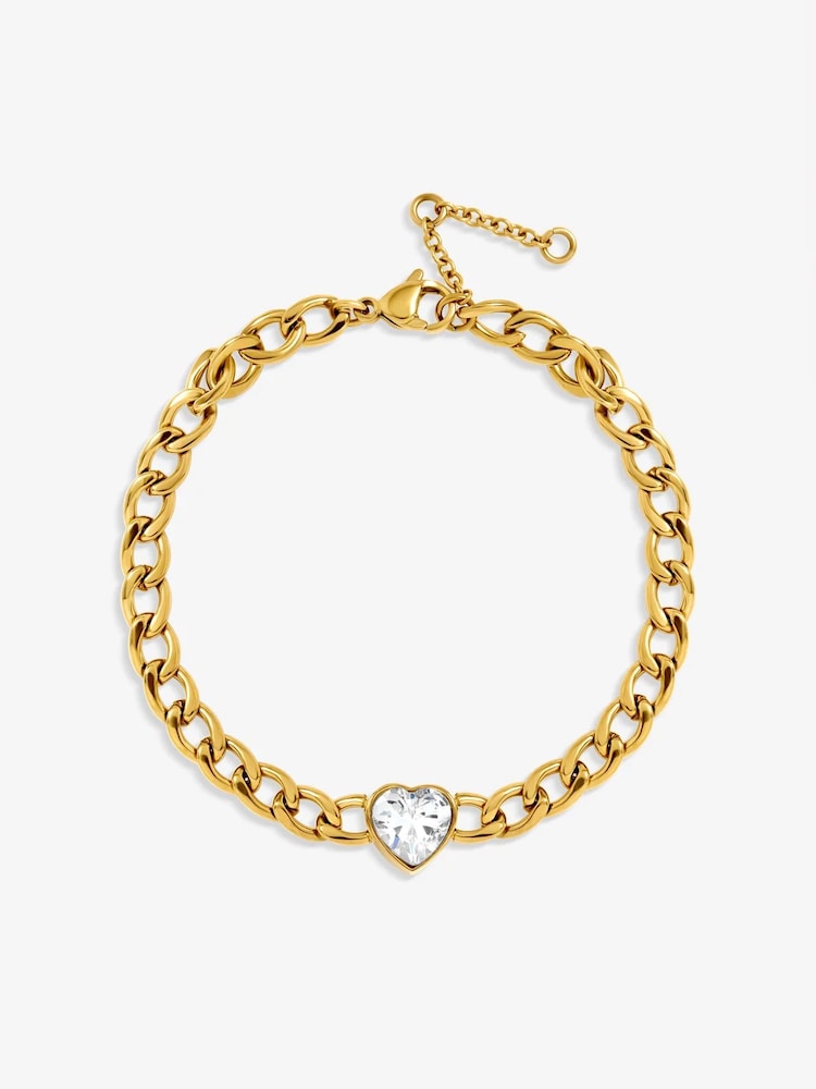 Jon Richard Gold Plated Crystal Heart Chain Stainless Steel Bracelet - Image 1 of 2 Jon Richard Gold Plated Crystal Heart Chain Stainless Steel Bracelet - Image 1 of 2