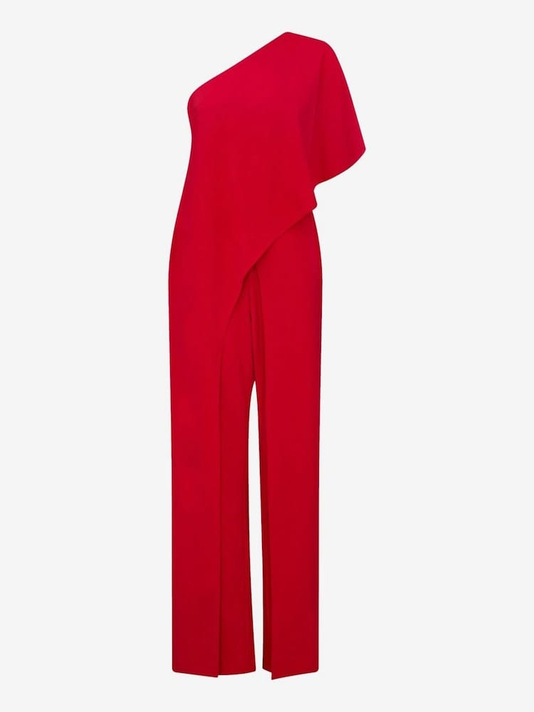 Adrianna Papell Red One Shoulder Jumpsuit - Image 5 of 5