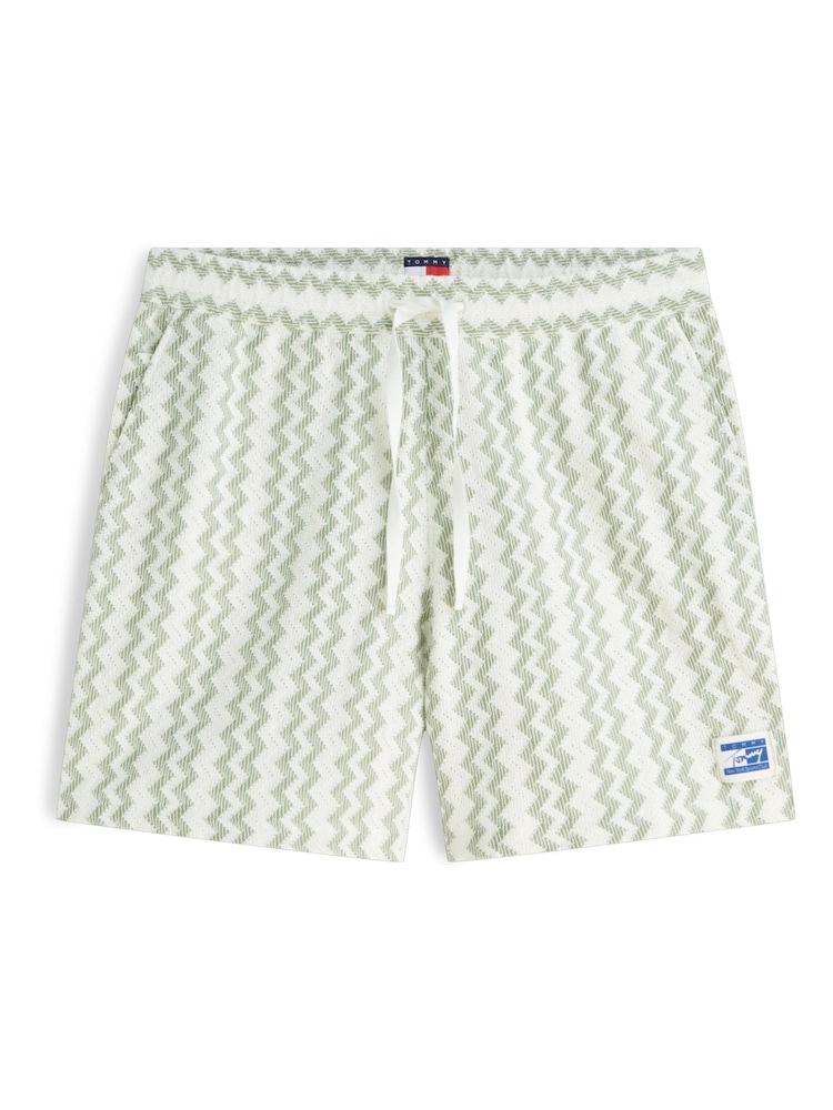 Tommy Jeans Green Open Textured Logo Label Shorts - Image 1 of 4 Tommy Jeans Green Open Textured Logo Label Shorts - Image 1 of 4