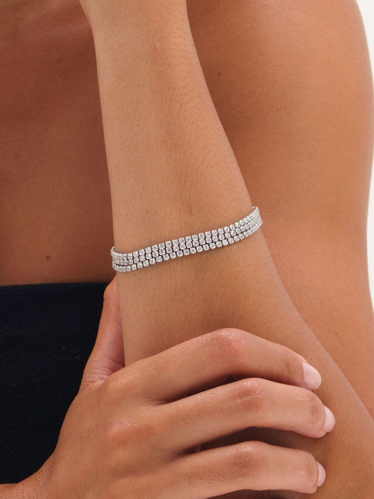 Jon Richard Silver Tone Cubic Zirconia Multi Row Bracelet - Image 1 of 4 Jon Richard Silver Tone Cubic Zirconia Multi Row Bracelet - Image 1 of 4