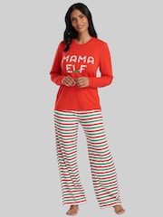 Loungeable Red Christmas Mama Elf Long Sleeve and Long Joggers Pyjamas Set - Image 1 of 5