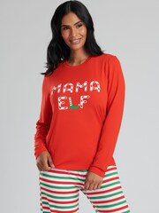 Loungeable Red Christmas Mama Elf Long Sleeve and Long Joggers Pyjamas Set - Image 3 of 5