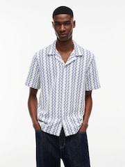 Tommy Jeans Blue Regular Fit Textured Short Sleeve Shirt - Image 1 of 5