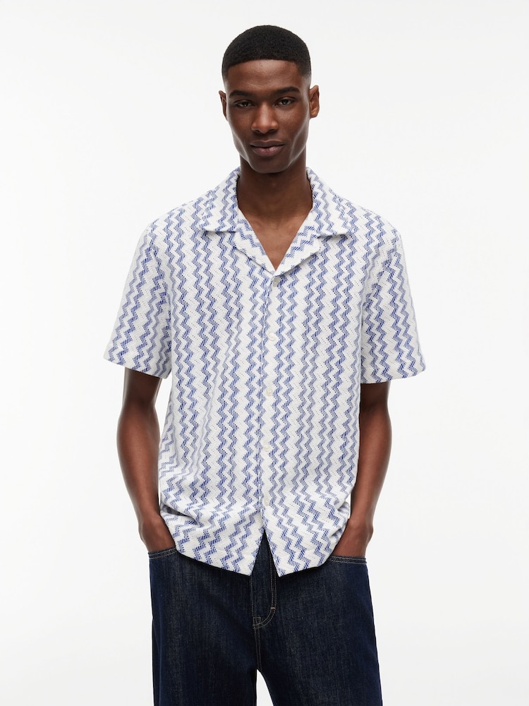 Tommy Jeans Blue Regular Fit Textured Short Sleeve Shirt - Image 1 of 5