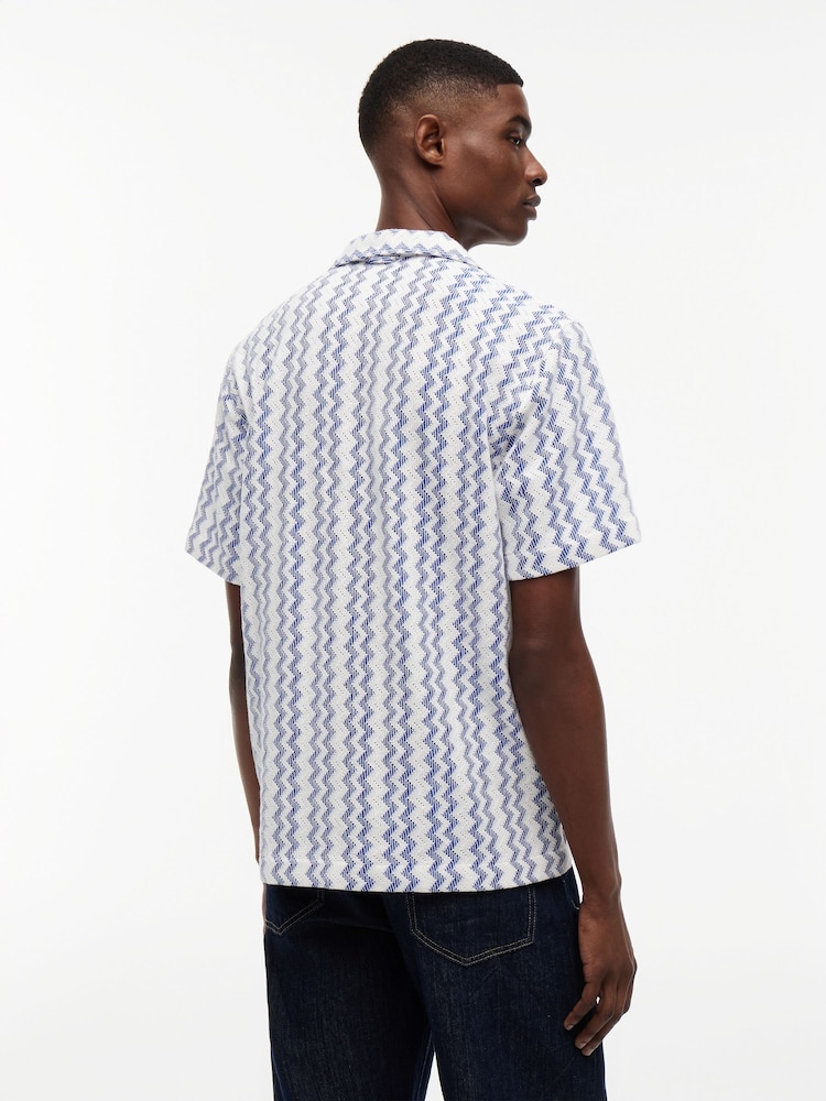 Tommy Jeans Blue Regular Fit Textured Short Sleeve Shirt - Image 2 of 5