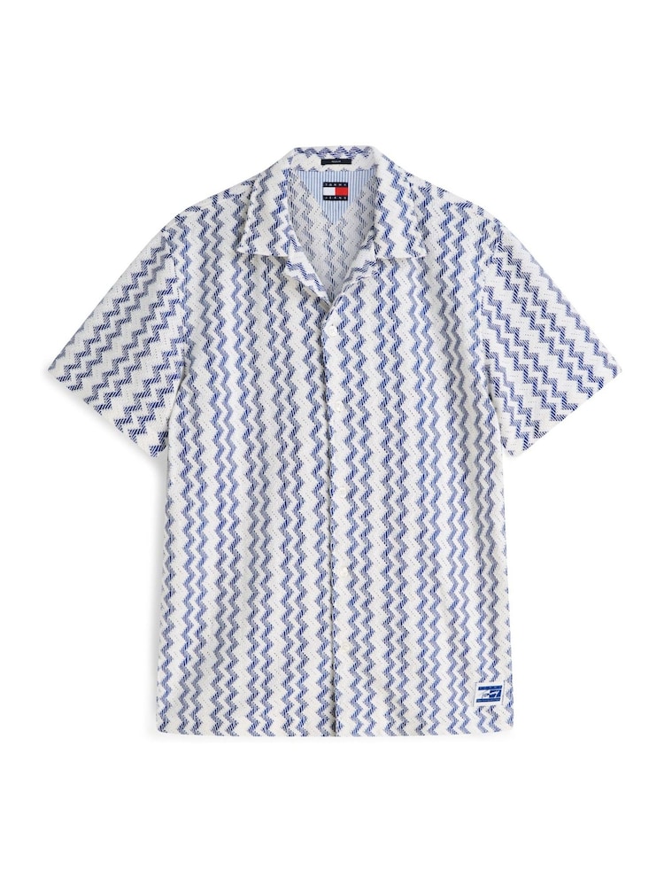 Tommy Jeans Blue Regular Fit Textured Short Sleeve Shirt - Image 5 of 5