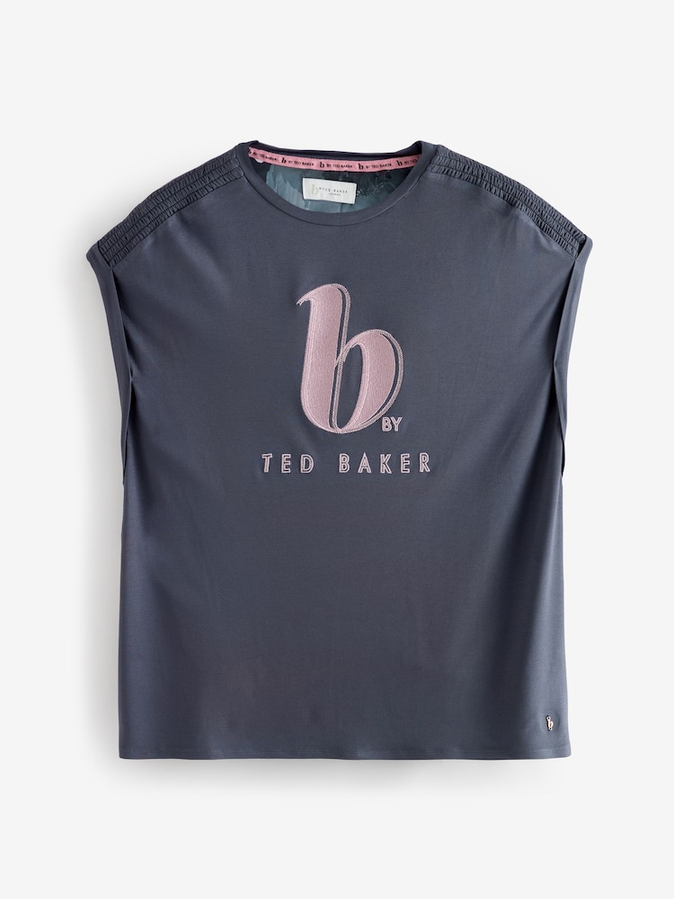 B by Ted Baker Charcoal Gris Fleuri  Satin Back Viscose Pyjamas Ensemble - Image 10 of 12