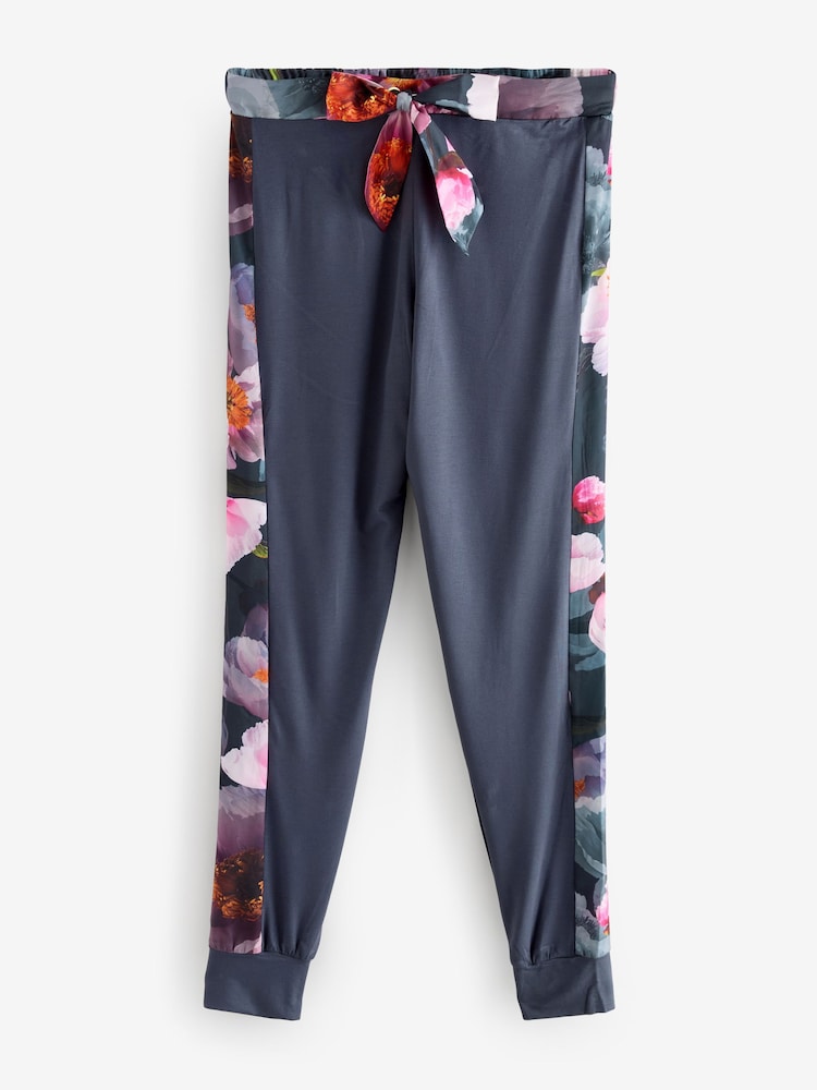 B by Ted Baker Charcoal Gris Fleuri  Satin Back Viscose Pyjamas Ensemble - Image 11 of 12
