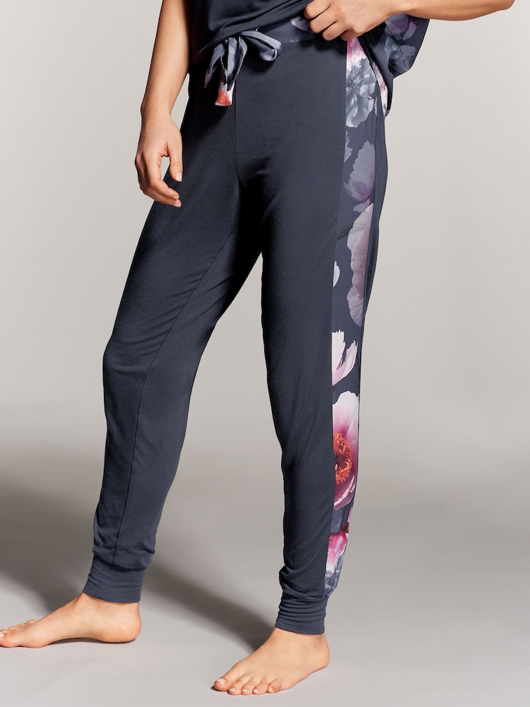 B by Ted Baker Charcoal Gris Fleuri  Satin Back Viscose Pyjamas Ensemble - Image 4 of 12