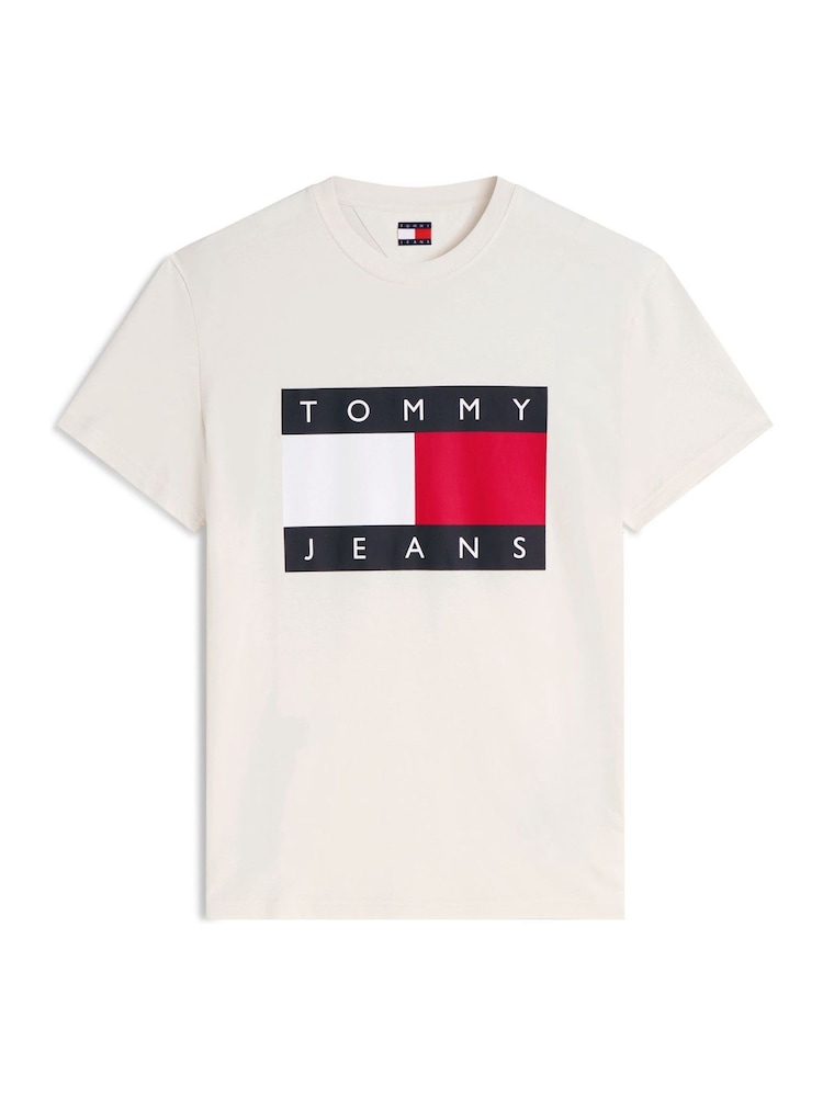 Tommy Jeans Cream Flag Badge Crew Neck T-Shirt - Image 5 of 5 Tommy Jeans Cream Flag Badge Crew Neck T-Shirt - Image 5 of 5