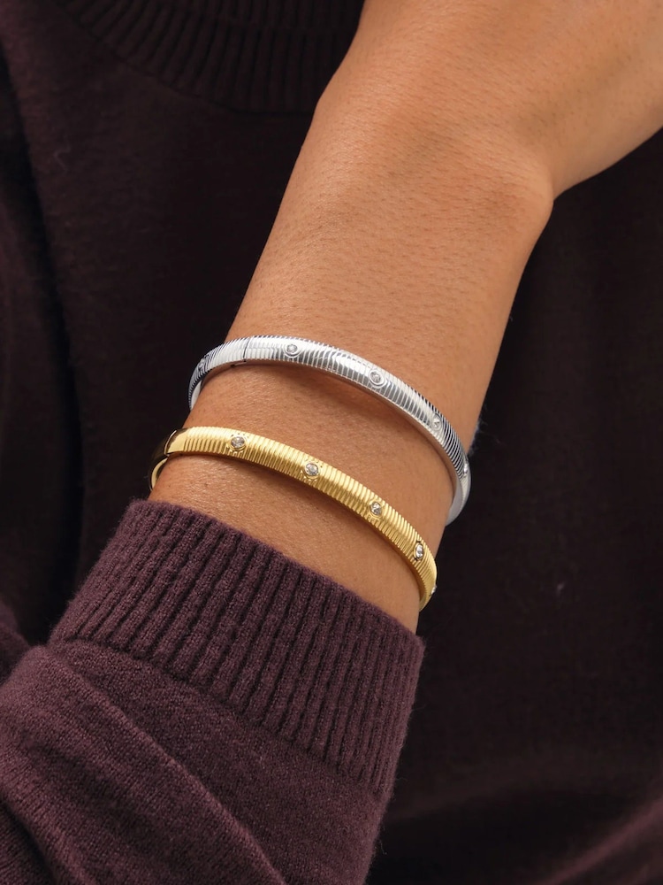 Jon Richard Silver Plated Textured Stainless Steel Crystal Bangle - Image 2 of 2