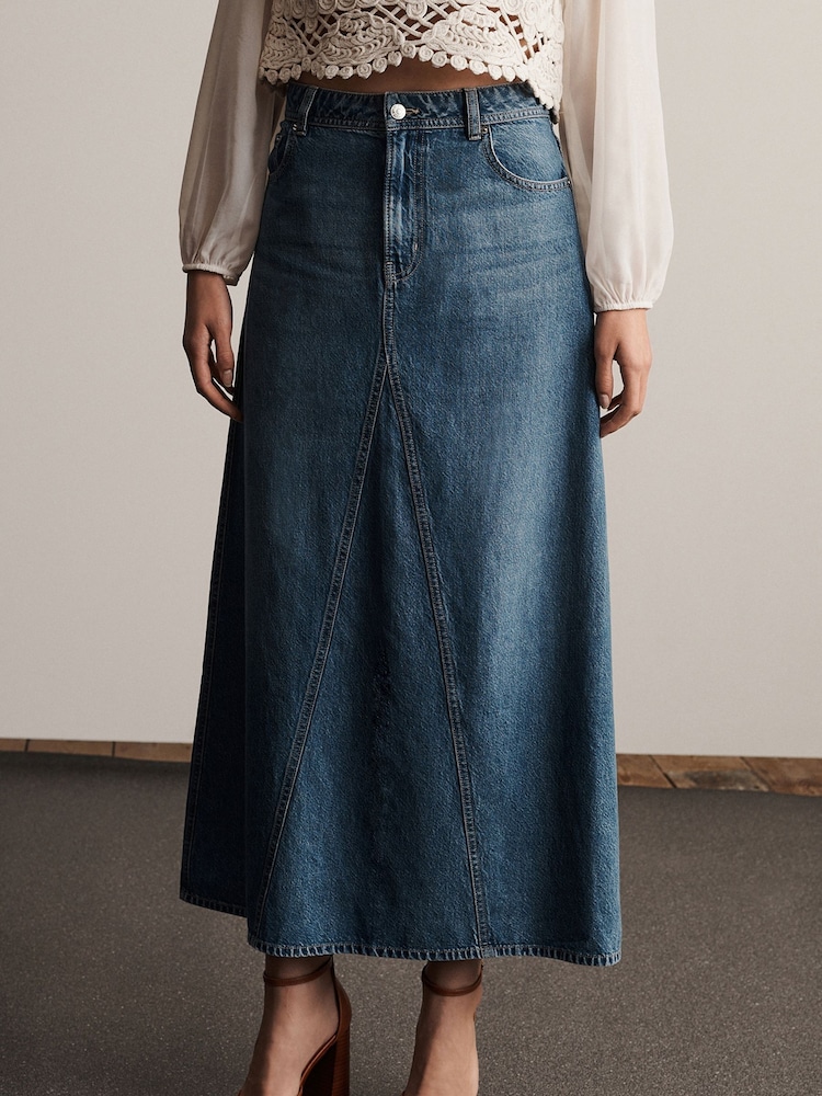 Dark Blue Denim Maxi Skirt - Image 3 of 6