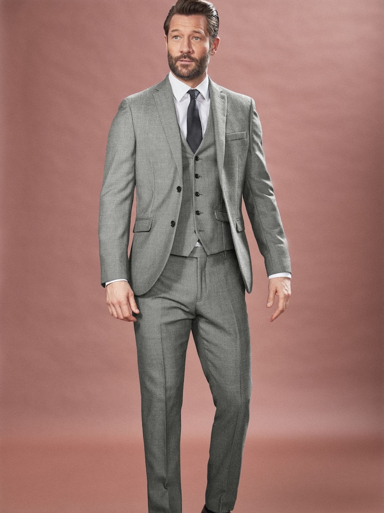 Grey Signature Empire Mills 100% Wool Birdseye Suit Jacket - Image 2 of 8