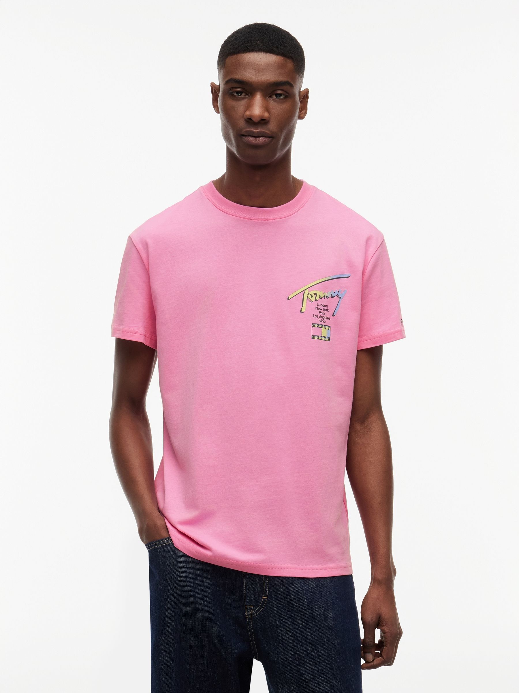 Buy Tommy Jeans Pink Signature Logo Crew Neck T-Shirt from Next USA