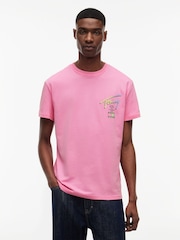 Tommy Jeans Pink Signature Logo Crew Neck T-Shirt - Image 1 of 5