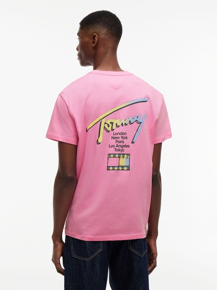 Tommy Jeans Pink Signature Logo Crew Neck T-Shirt - Image 2 of 5