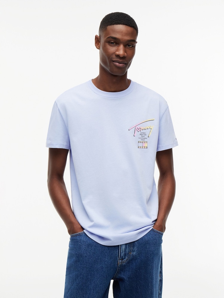 Tommy Jeans Blue Signature Logo Crew Neck T-Shirt - Image 1 of 5