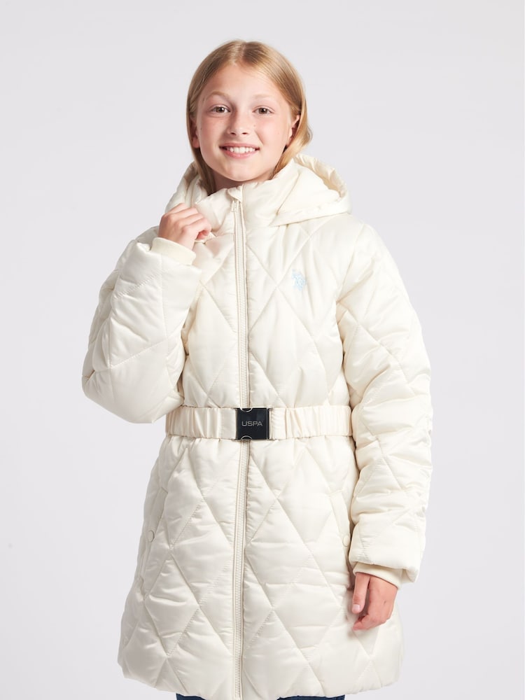 U.S. Polo Assn. Cream Girls Belted Puffer Coat - Image 1 of 11 U.S. Polo Assn. Cream Girls Belted Puffer Coat - Image 1 of 11