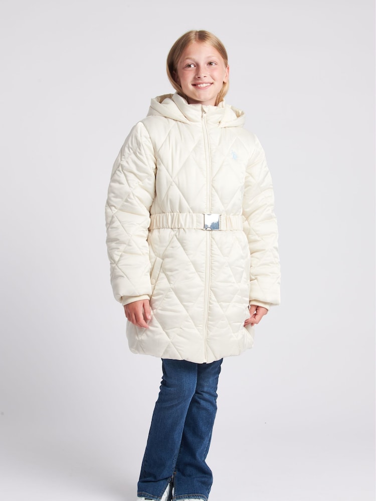 U.S. Polo Assn. Cream Girls Belted Puffer Coat - Image 2 of 11 U.S. Polo Assn. Cream Girls Belted Puffer Coat - Image 2 of 11