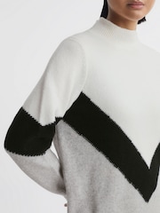 Reiss Ivory/Black Claude Colourblock Funnel Neck Jumper - Image 1 of 4