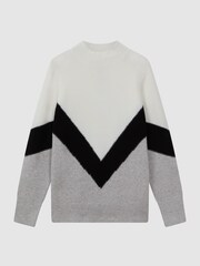 Reiss Ivory/Black Claude Colourblock Funnel Neck Jumper - Image 2 of 4
