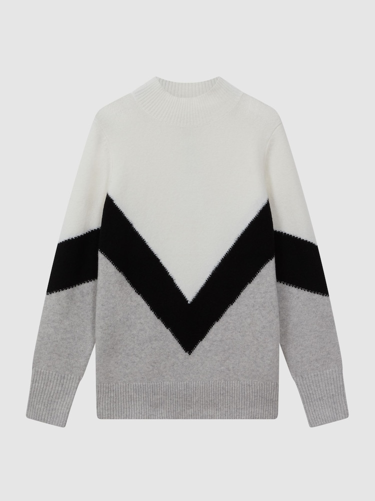 Reiss Ivory/Black Claude Colourblock Funnel Neck Jumper - Image 2 of 4