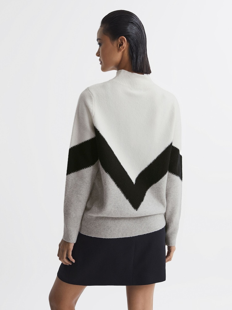 Reiss Ivory/Black Claude Colourblock Funnel Neck Jumper - Image 4 of 4