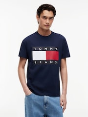 Tommy Jeans Navy Blue Flag Badge Crew Neck T-Shirt - Image 1 of 5